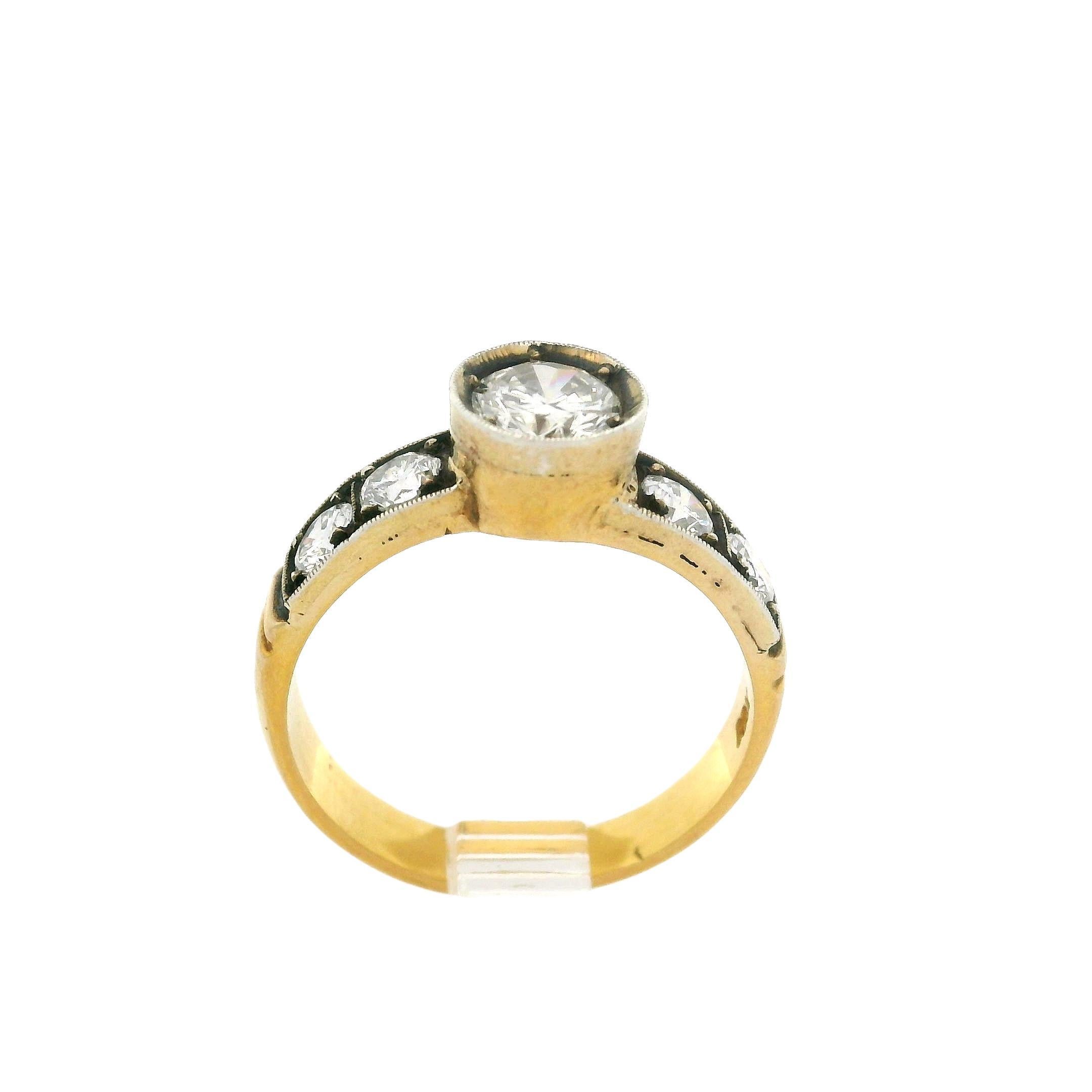 --Stone(s):--
(1) Natural Genuine Diamond - Old Round Cut - Pave Set Bezel Style- I Color - VS2 Clarity - 0.44ct (approx.)
(4) Natural Genuine Diamonds - Old Round Cut - Pave Set - H/I Color - VS2-SI2 Clarity - 0.42ctw (approx.)
Total Carat Weight: