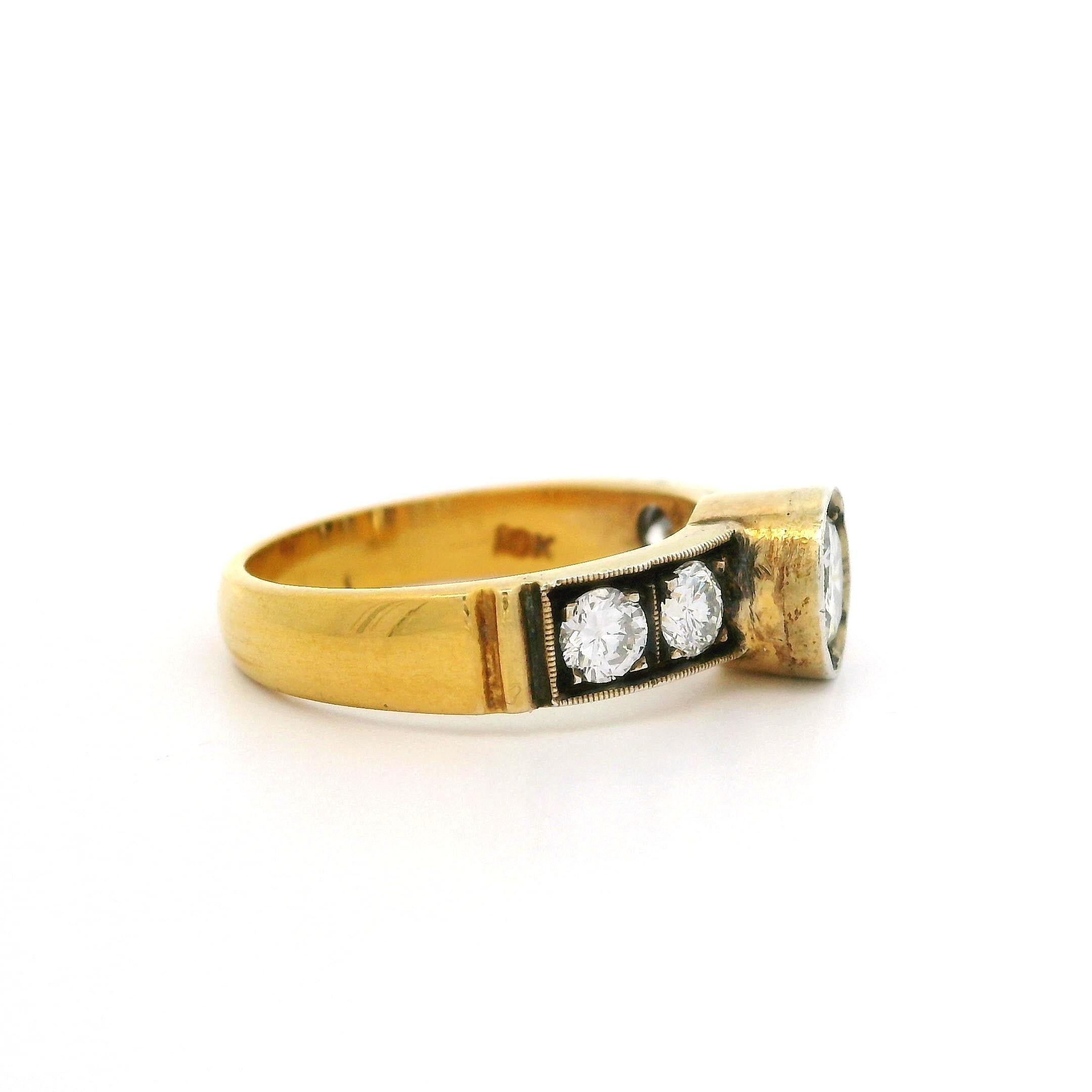 Women's Vintage 18k Gold & Blackened Silver 0.86ctw Diamond Engagement Promise Ring For Sale