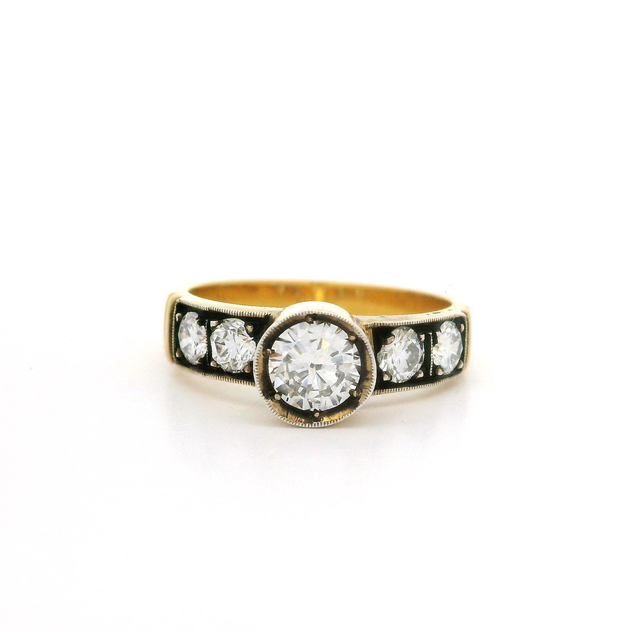 Vintage 18k Gold & Blackened Silver 0.86ctw Diamond Engagement Promise Ring For Sale 3