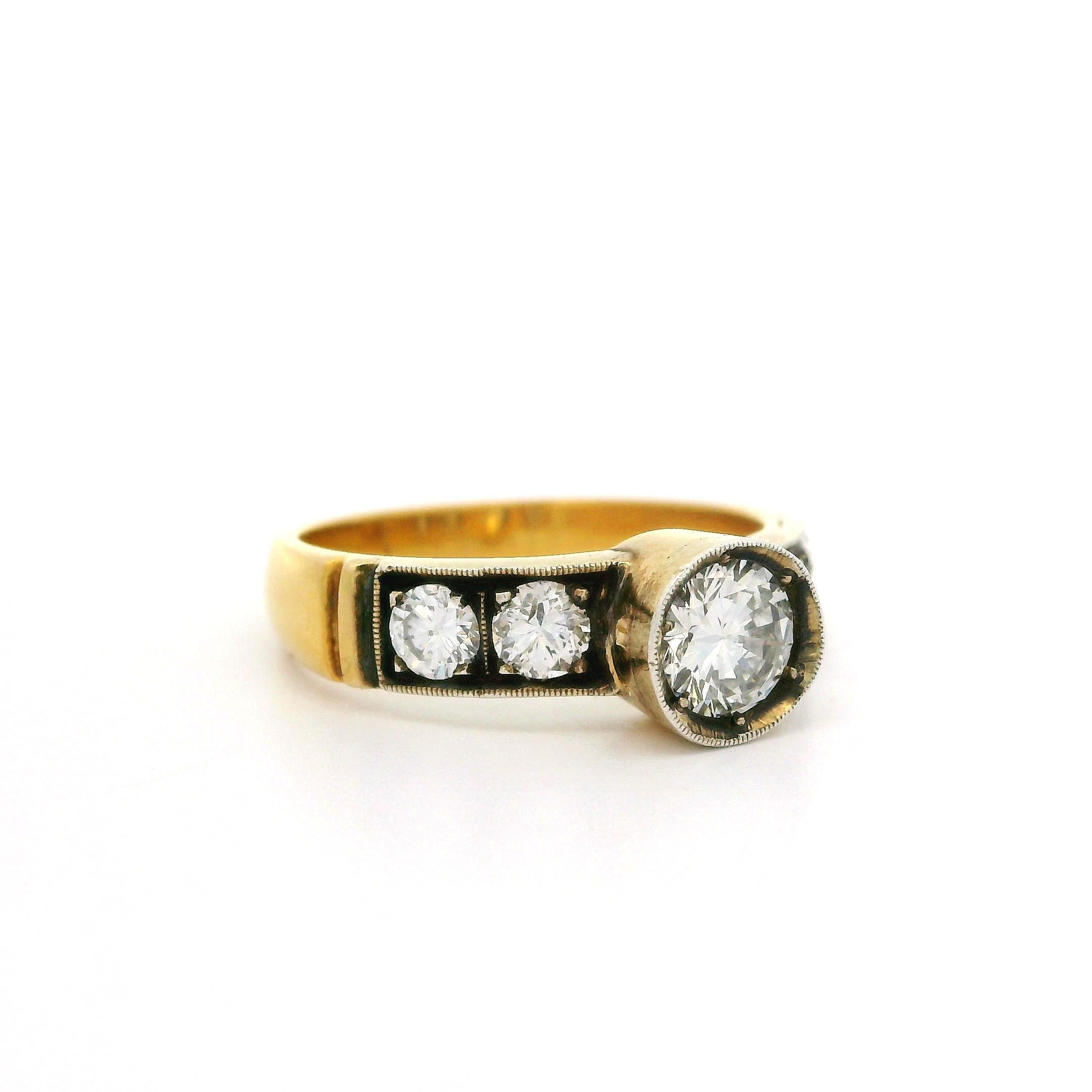 Vintage 18k Gold & Blackened Silver 0.86ctw Diamond Engagement Promise Ring For Sale 4