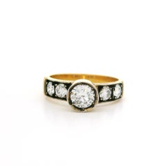 Bague de fiançailles vintage en or 18 carats et argent noirci avec promesse de diamants 0,86 carat