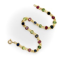 Vintage 18K Gold Blue and Green Sapphire and Ruby Bracelet