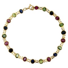 Vintage 18K Gold Blue and Green Sapphire and Ruby Bracelet