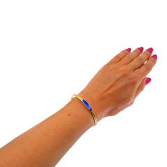 Vintage 18k Gold Blue Enamel Bangle Bracelet
