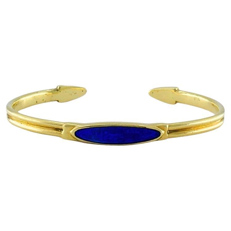 Vintage 18k Gold Blue Enamel Bangle Bracelet
