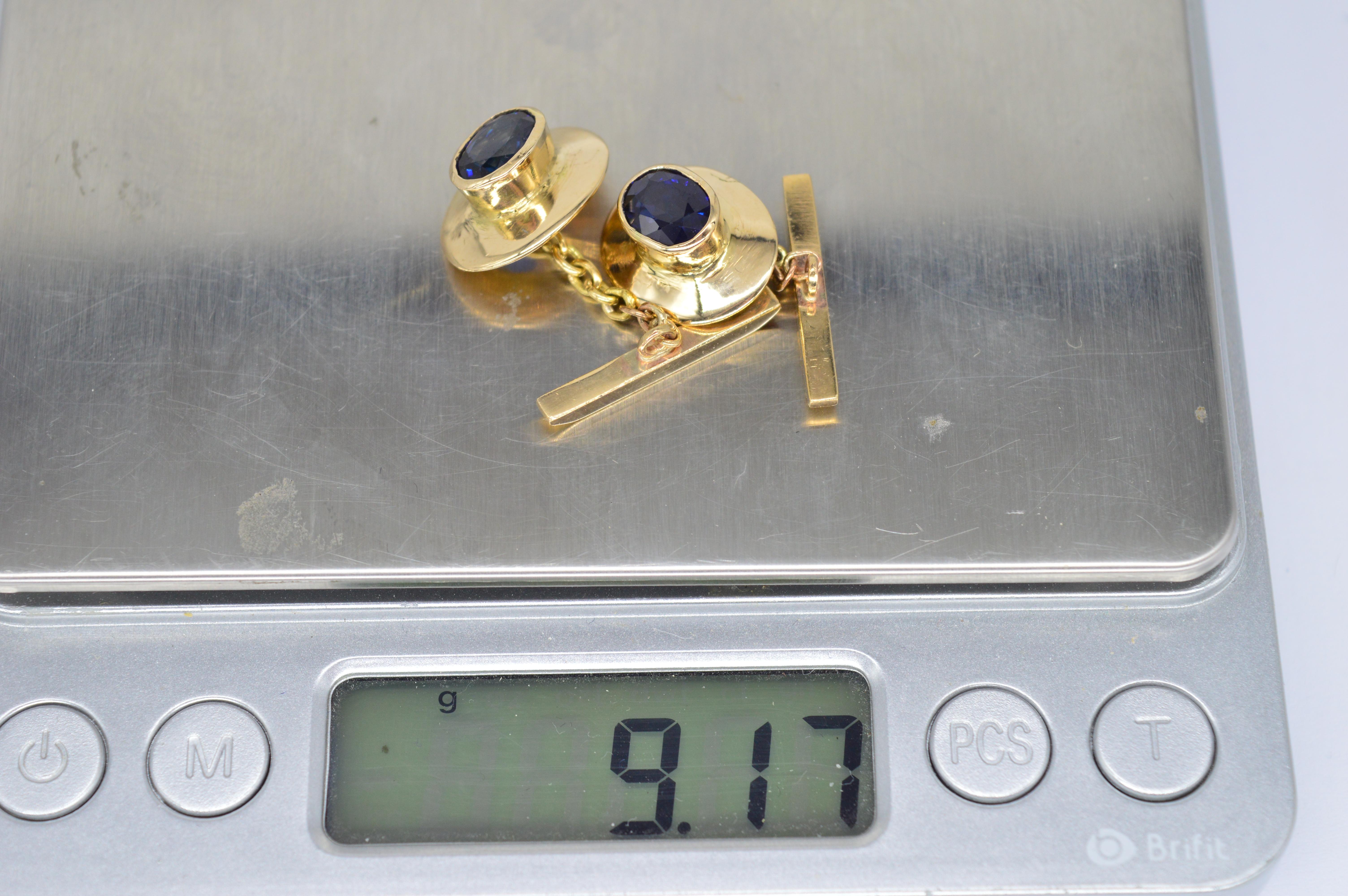 Vintage 18K Gold Blue Sapphire 3ct Handcrafted Statement Luxury Present Cufflink For Sale 1