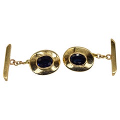 Vintage 18K Gold Blue Sapphire 3ct Handcrafted Statement Luxury Present Cufflink