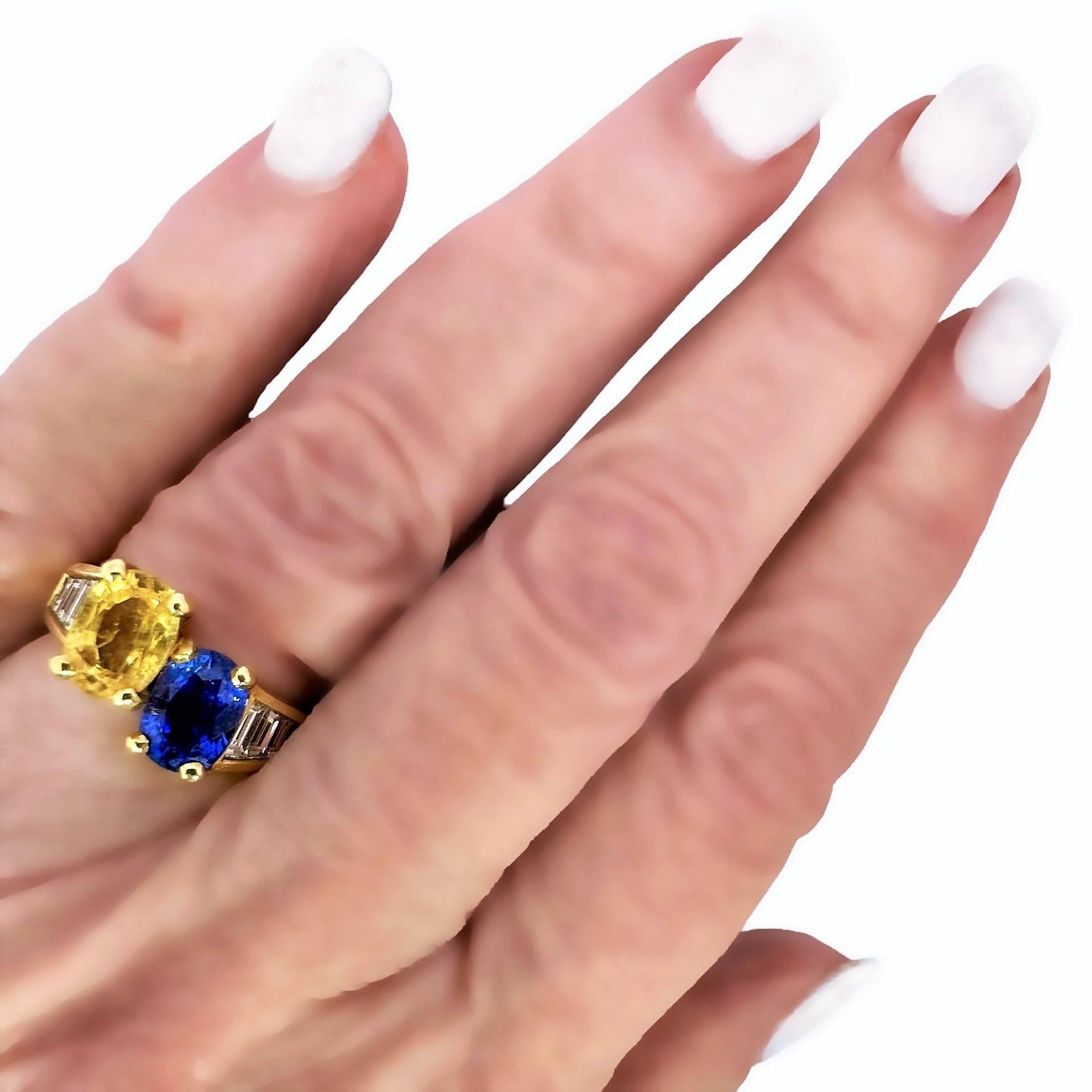 Vintage 18k Gold, Blue Sapphire, Golden Sapphire, Diamond Ring by Julius Cohen 5