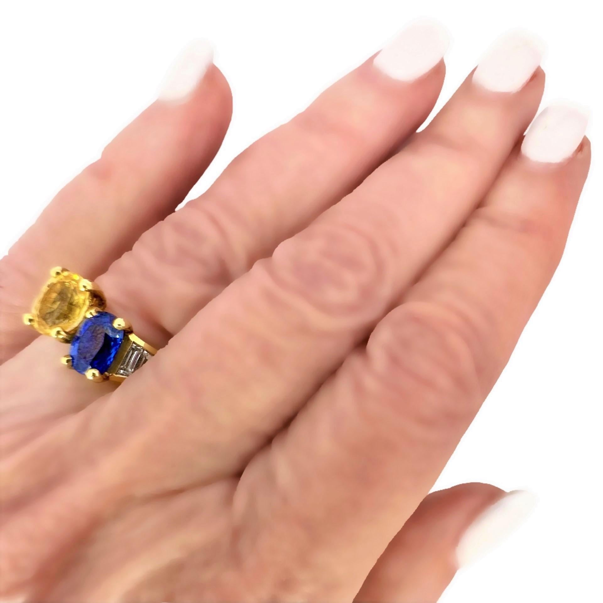 Vintage 18k Gold, Blue Sapphire, Golden Sapphire, Diamond Ring by Julius Cohen 6