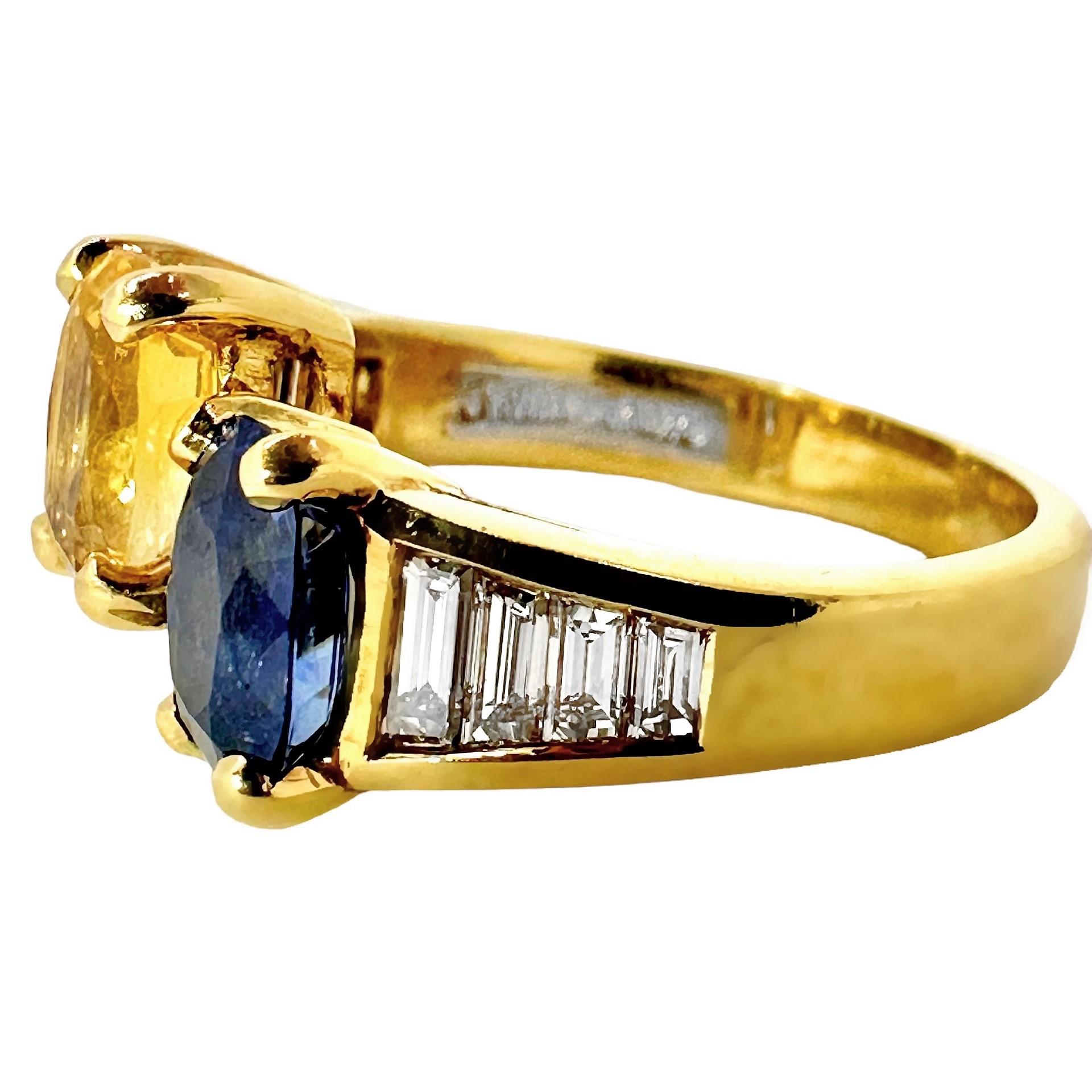Modern Vintage 18k Gold, Blue Sapphire, Golden Sapphire, Diamond Ring by Julius Cohen
