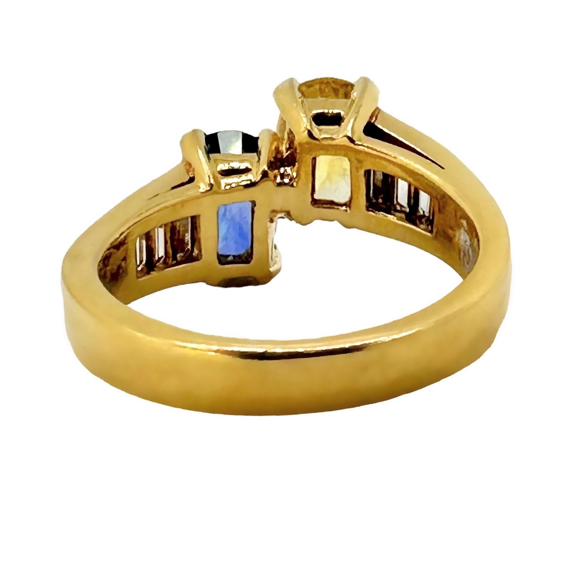 Oval Cut Vintage 18k Gold, Blue Sapphire, Golden Sapphire, Diamond Ring by Julius Cohen