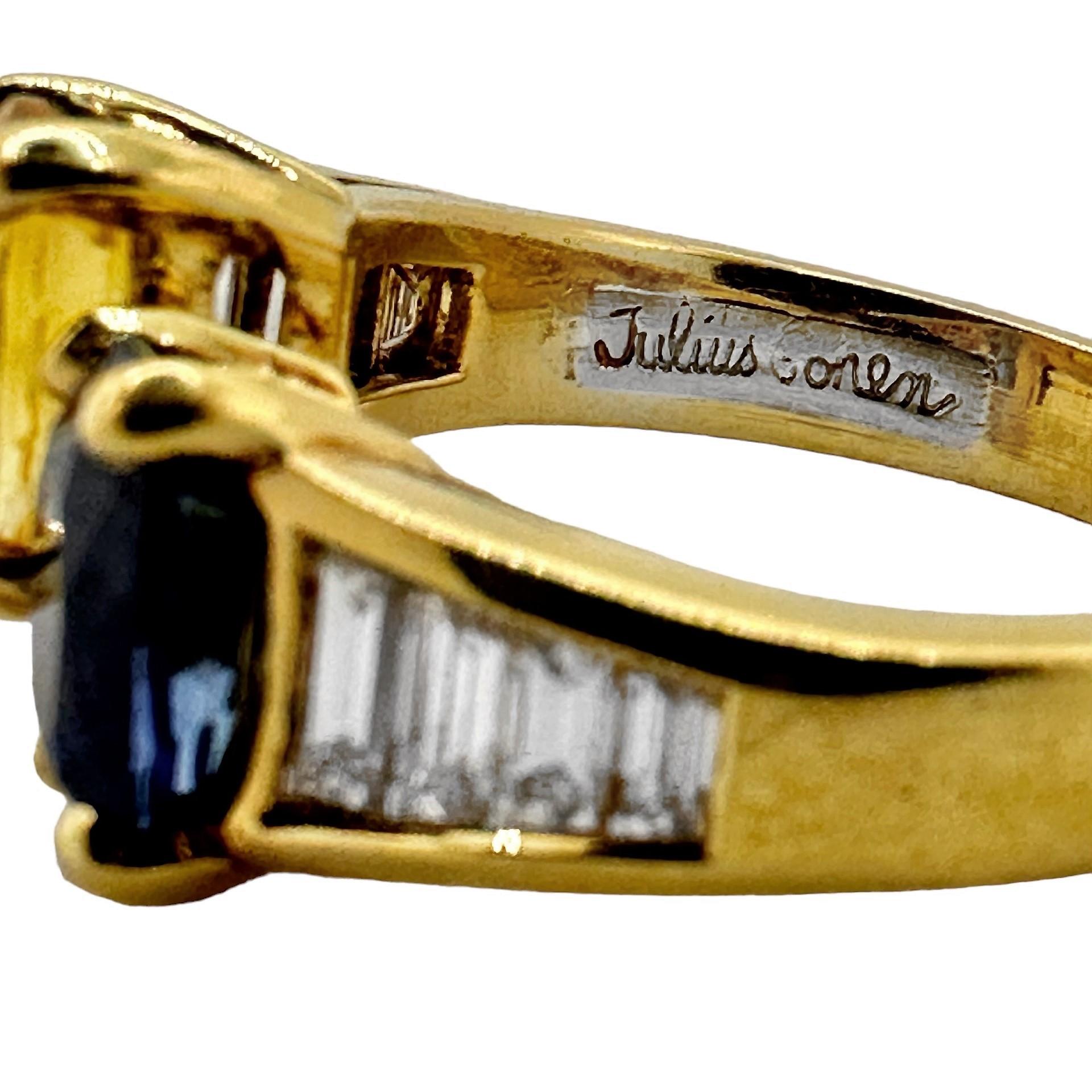 Vintage 18k Gold, Blue Sapphire, Golden Sapphire, Diamond Ring by Julius Cohen 2