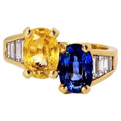 18 Karat Gold, blauer Saphir, goldener Saphir, Diamantring von Julius Cohen