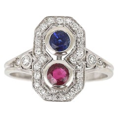 Vintage 18k Gold Boodles Ruby, Sapphire and Diamond Plaque Ring Circa 1977