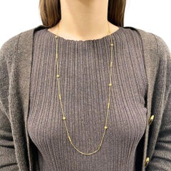 Vintage 18k Gold Box Chain Bead & Bar Station Necklace