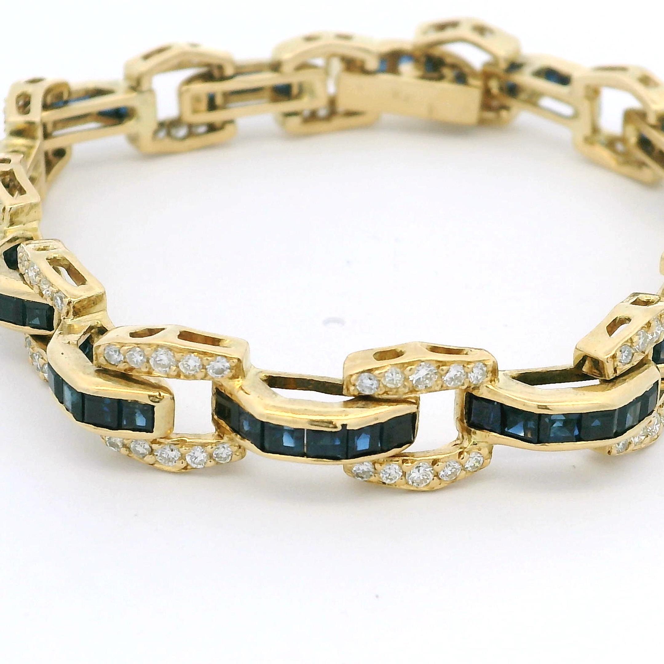 Bracelet vintage en or 18K avec saphirs sertis et diamants pavés, années 1980 en vente 4