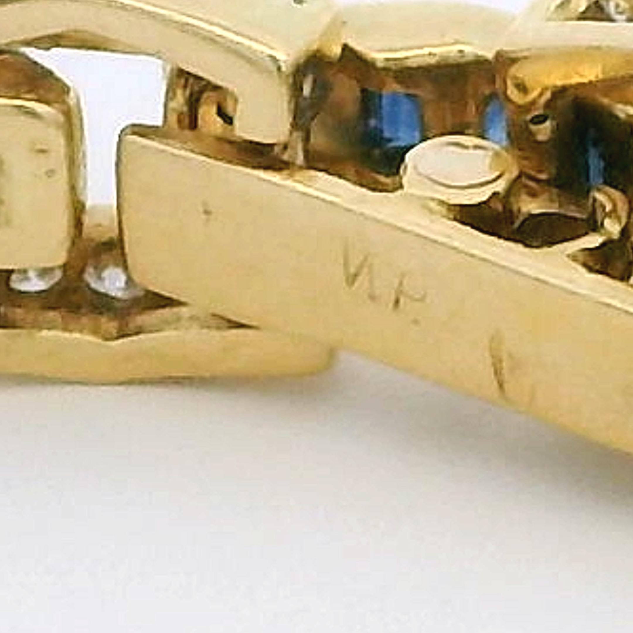 Bracelet vintage en or 18K avec saphirs sertis et diamants pavés, années 1980 en vente 6