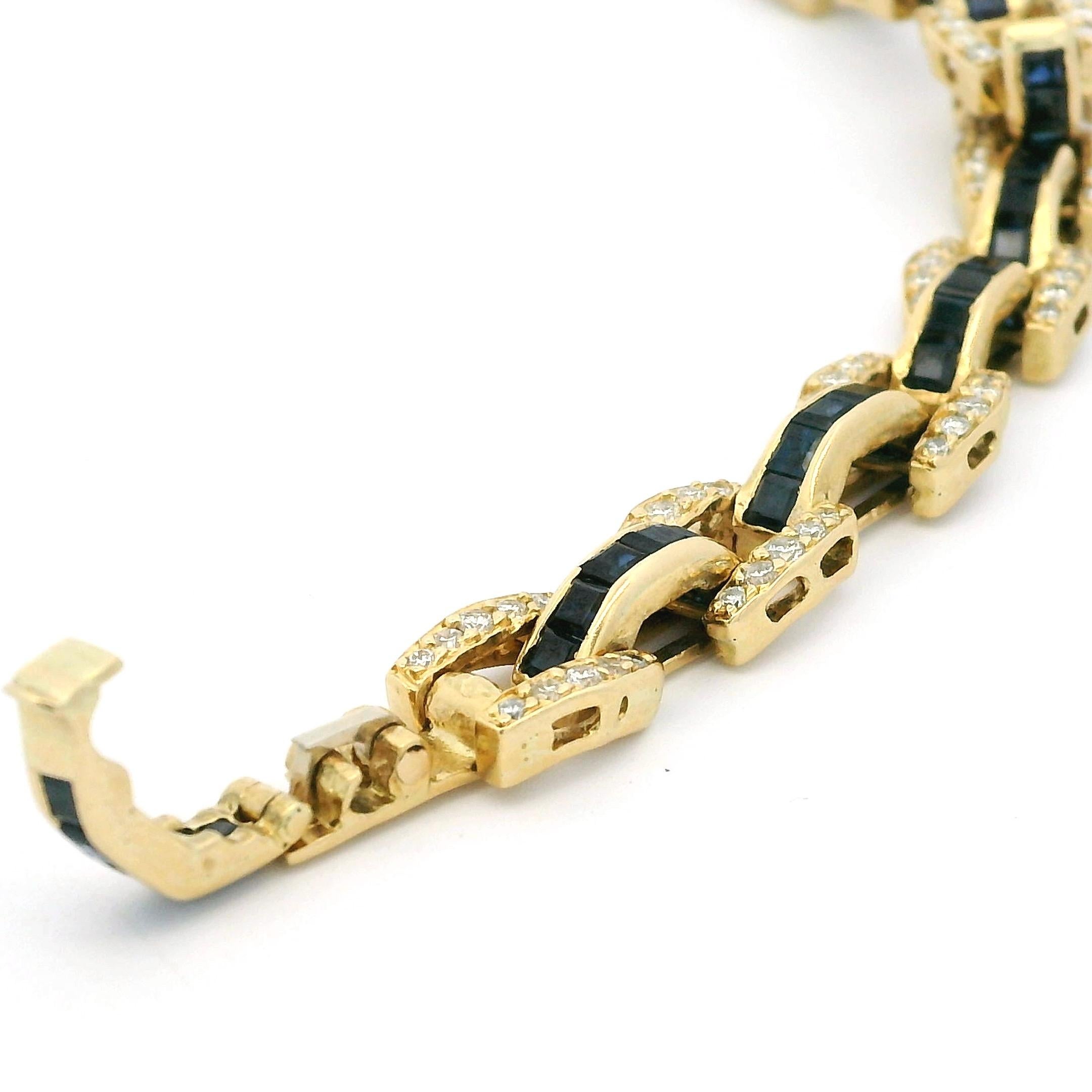 Bracelet vintage en or 18K avec saphirs sertis et diamants pavés, années 1980 en vente 8
