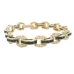 Vintage 18K Gold Bracelet with Channel-Set Sapphires and Pavé Diamonds, 1980s