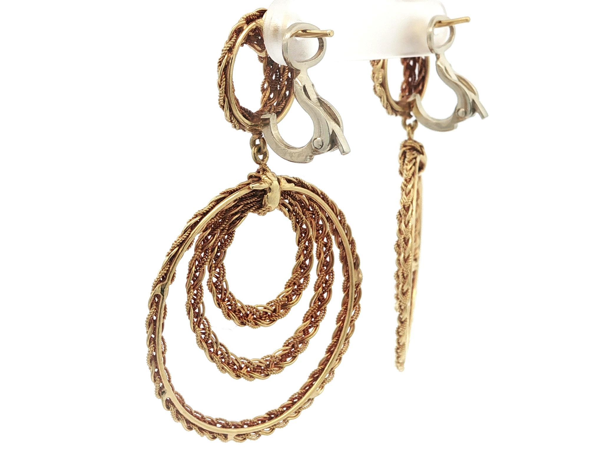 Donna Orecchini circolari a pendente intrecciati in oro 18 ct. in vendita