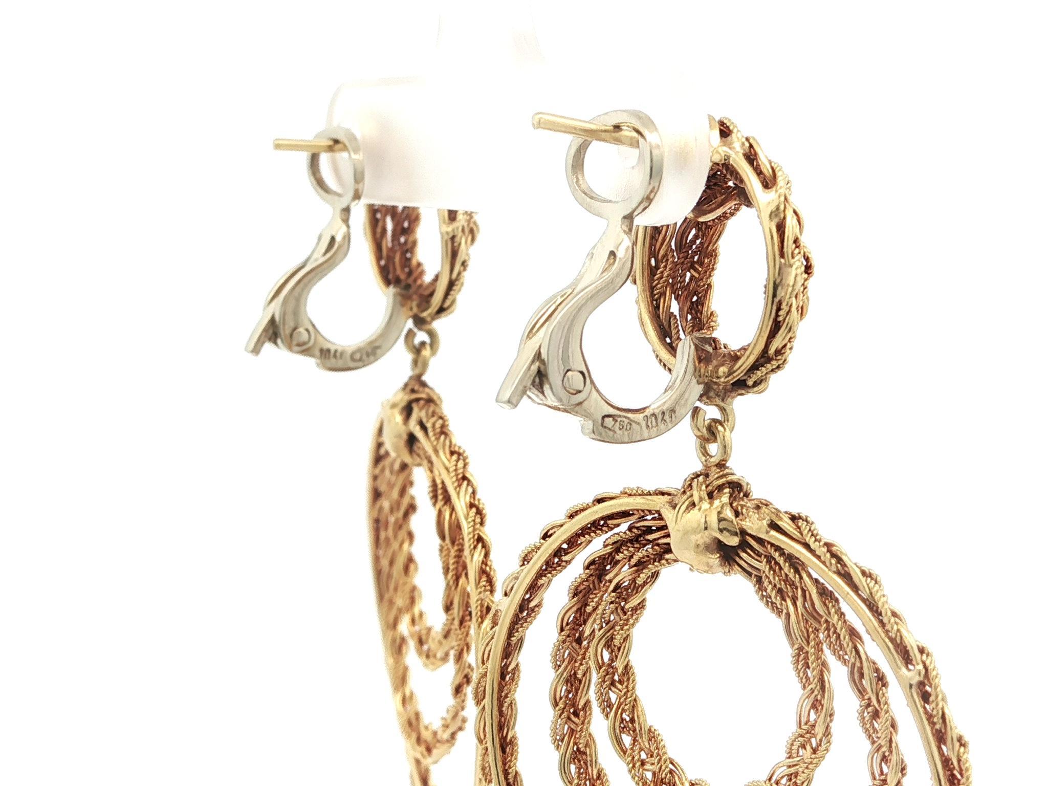 Orecchini circolari a pendente intrecciati in oro 18 ct. in vendita 3