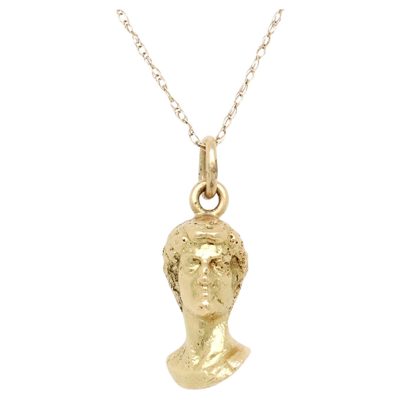 Vintage 18K Gold Bust of Michelangelo's David Charm for a Bracelet