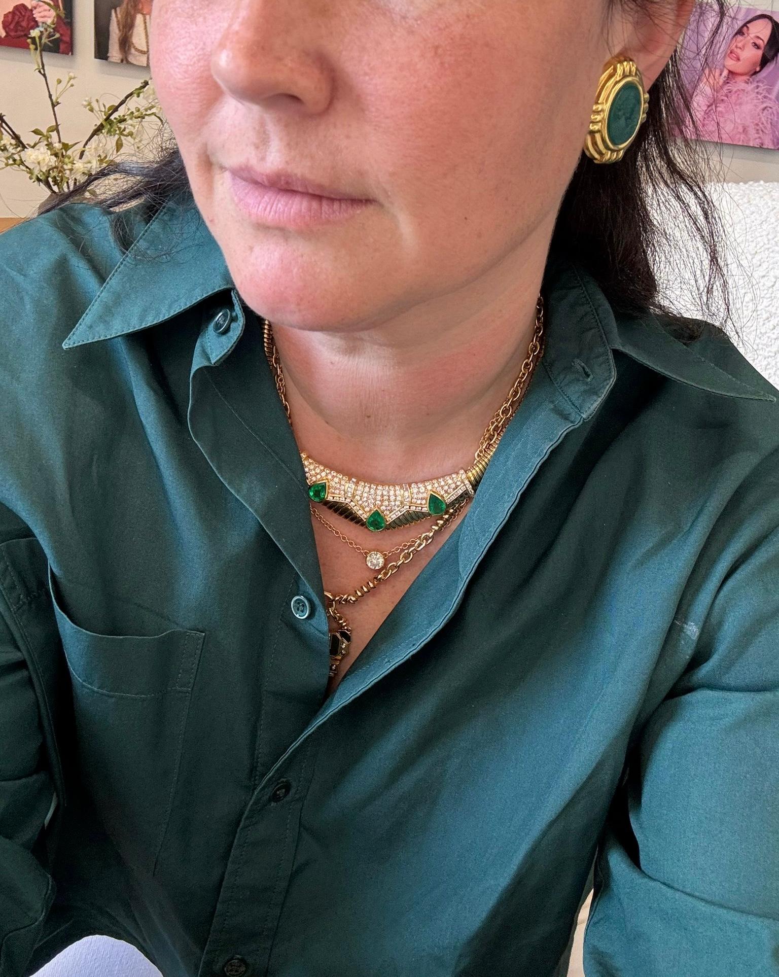 Vintage 18K Gold Carved Green Hardstone Intaglio Earrings, Signed ANF For Sale 5