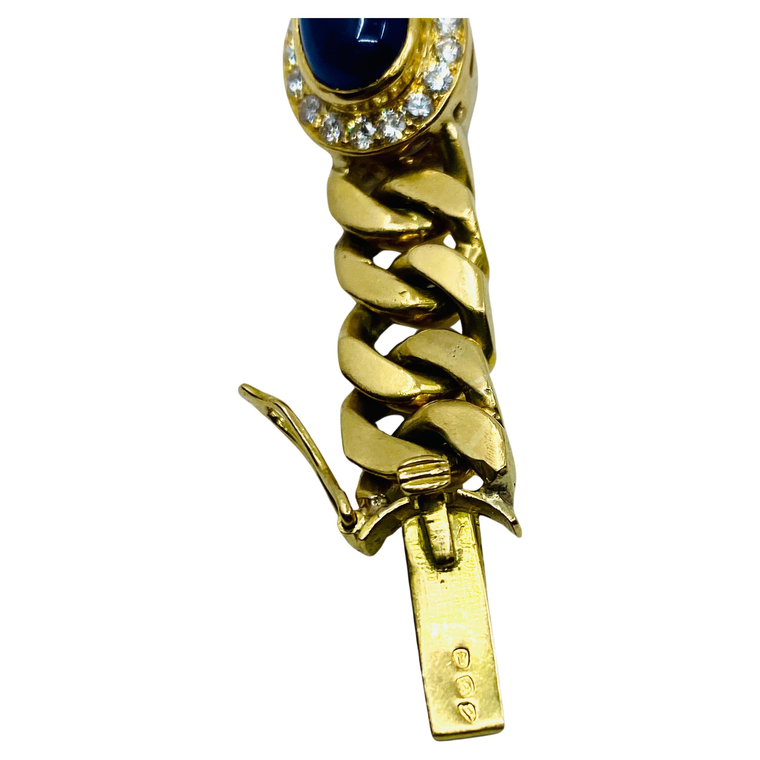 Vintage 18 Karat Gold Kette Armband Curb Link Saphir Französisch  im Angebot 4