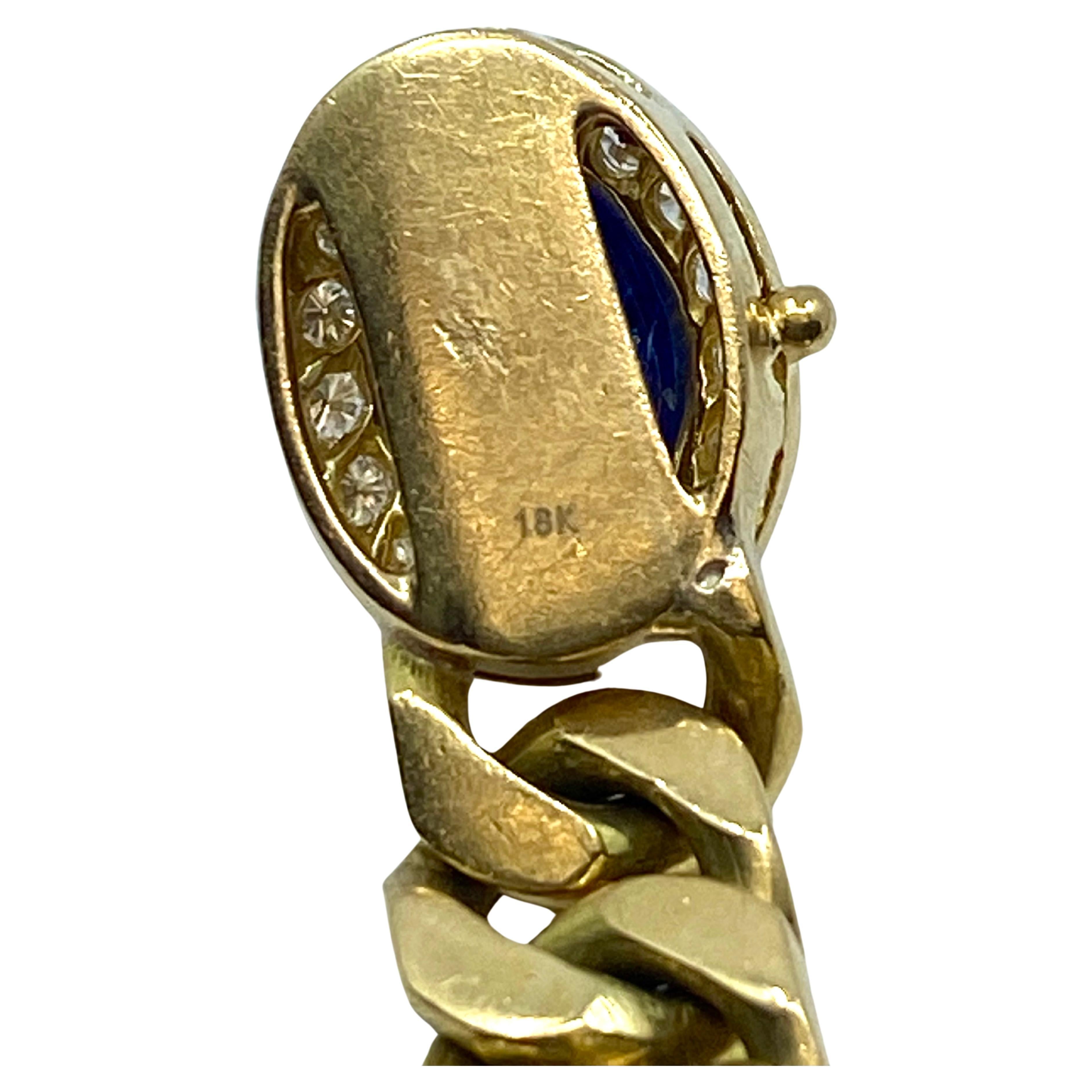 Vintage 18k Gold Chain Bracelet Curb Link Sapphire French  en vente 6