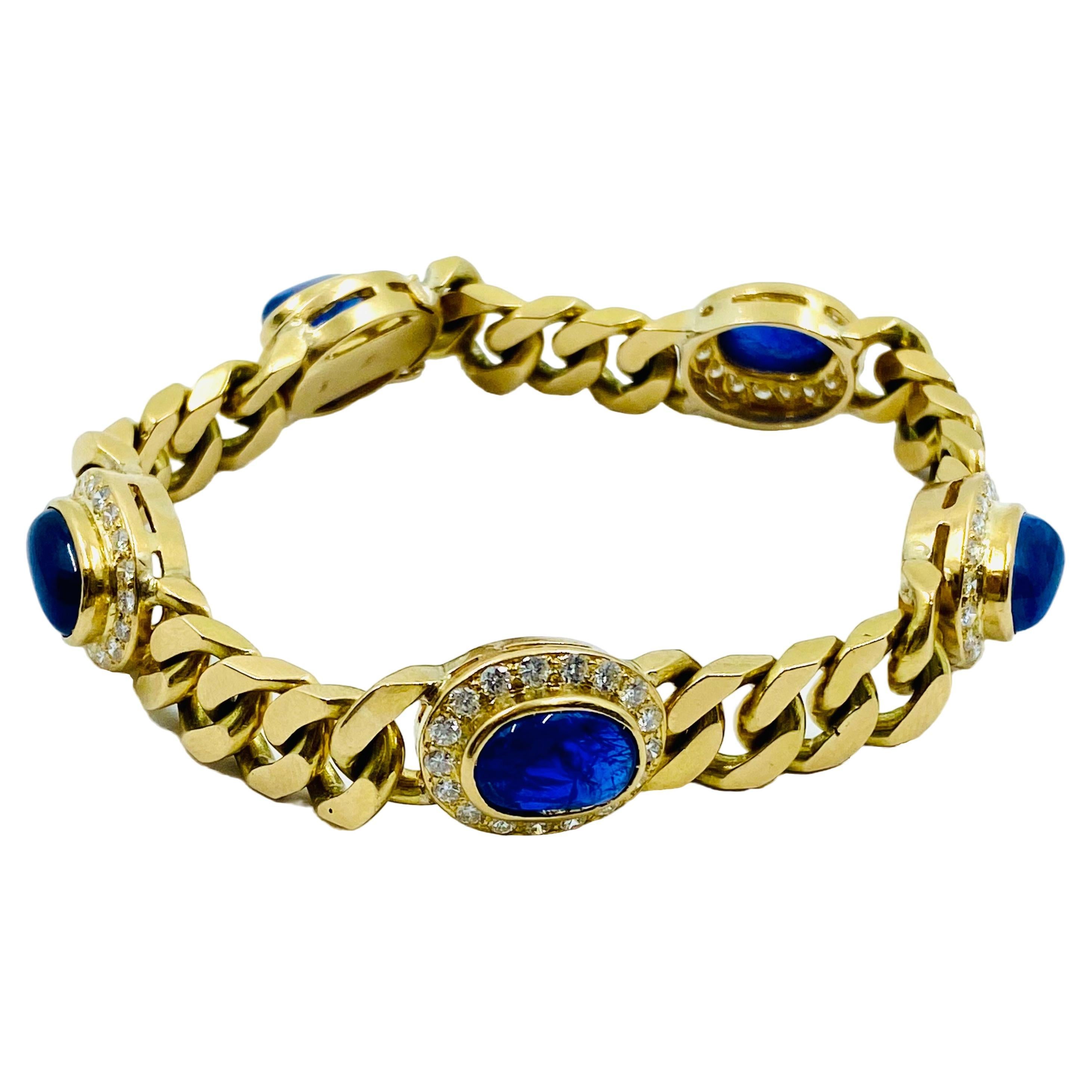 Vintage 18 Karat Gold Kette Armband Curb Link Saphir Französisch  für Damen oder Herren im Angebot