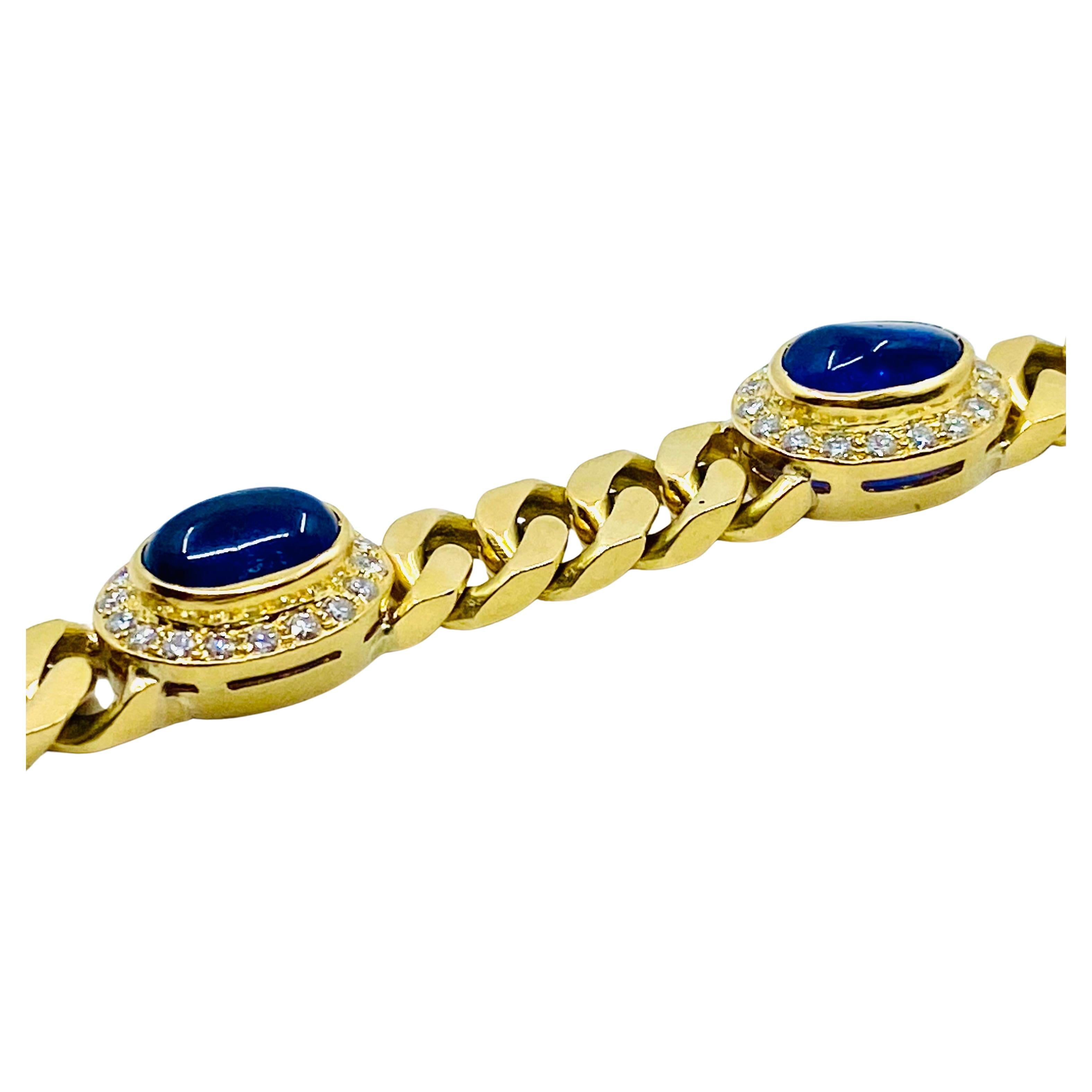 Vintage 18k Gold Chain Bracelet Curb Link Sapphire French  en vente 2