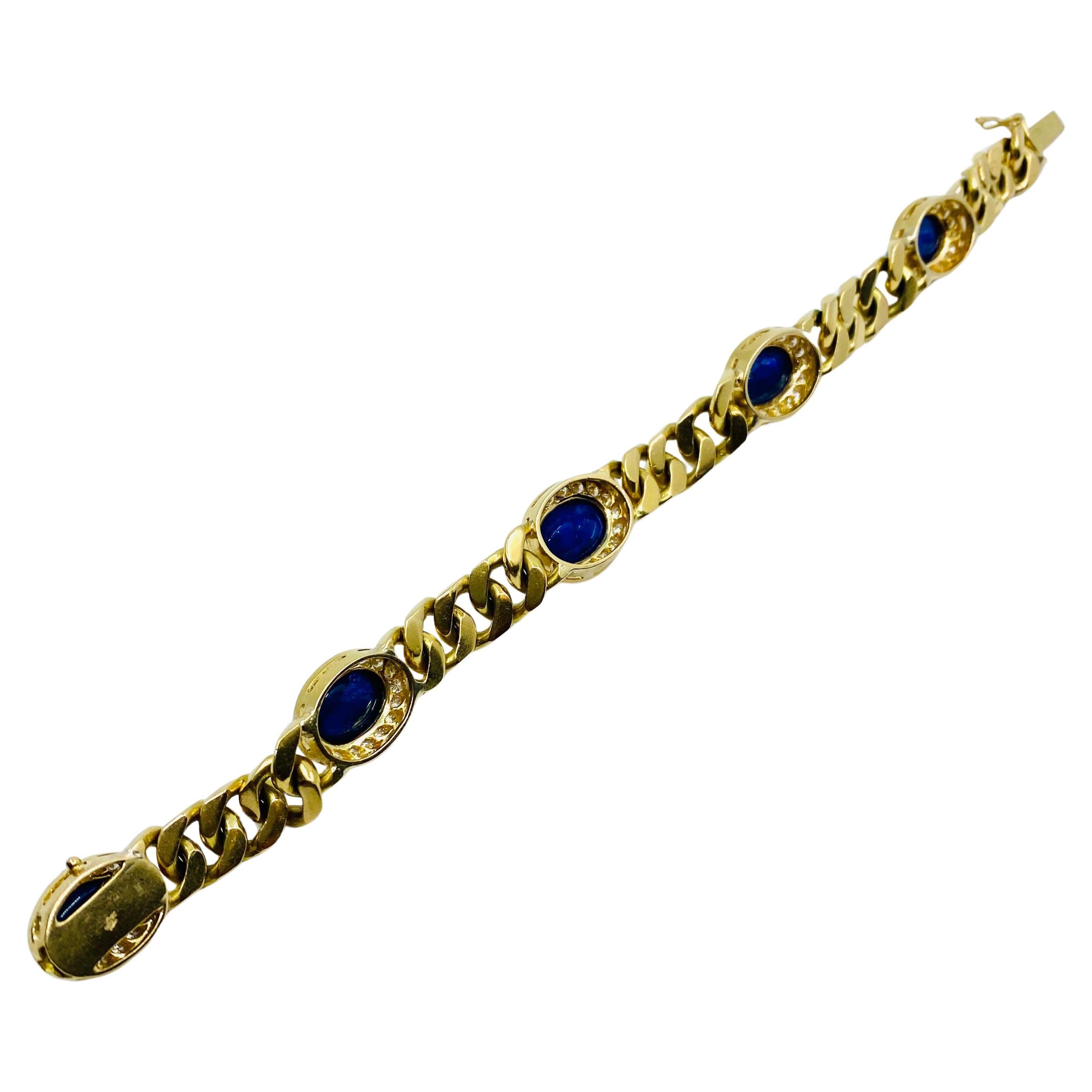 Vintage 18k Gold Chain Bracelet Curb Link Sapphire French  en vente 4