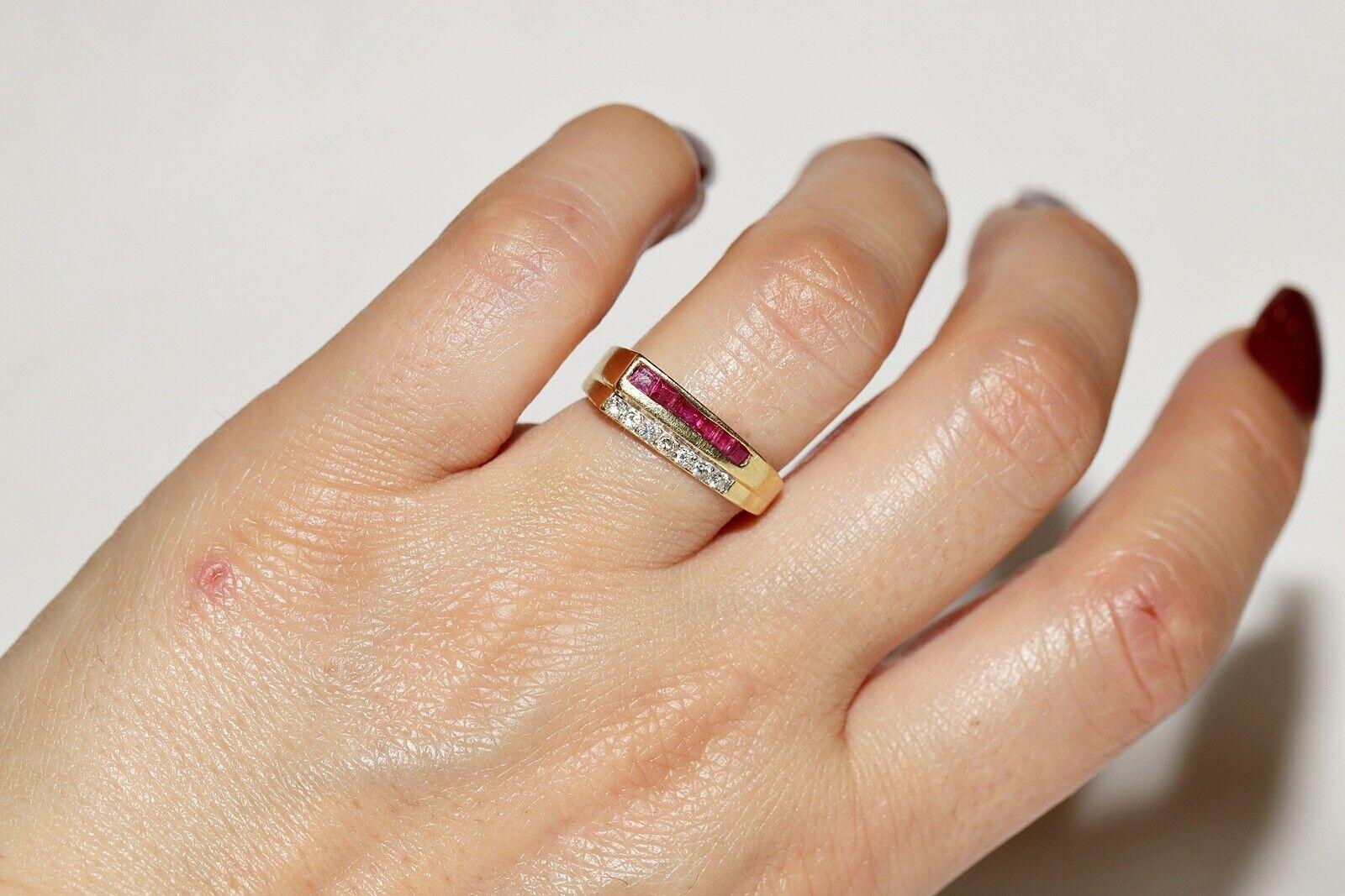 Vintage 18k Gold Circa 1980s Natural Diamond And Caliber Ruby Decorated Ring For Sale 4