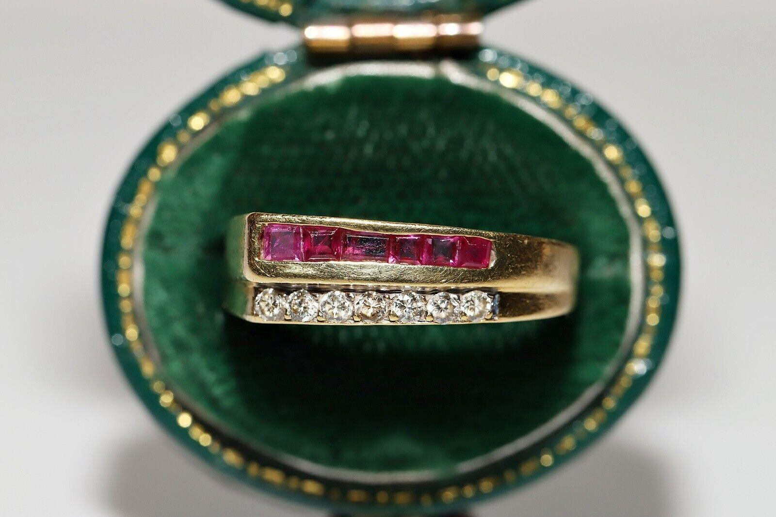 Vintage 18k Gold Circa 1980s Natural Diamond And Caliber Ruby Decorated Ring For Sale 5