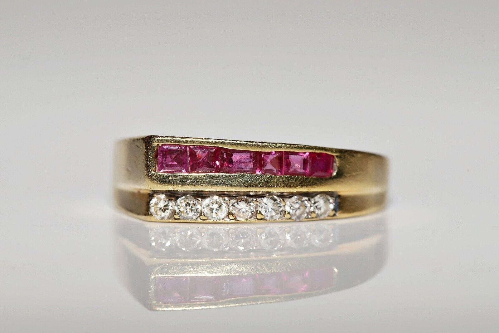 Vintage 18k Gold Circa 1980s Natural Diamond And Caliber Ruby Decorated Ring For Sale 7