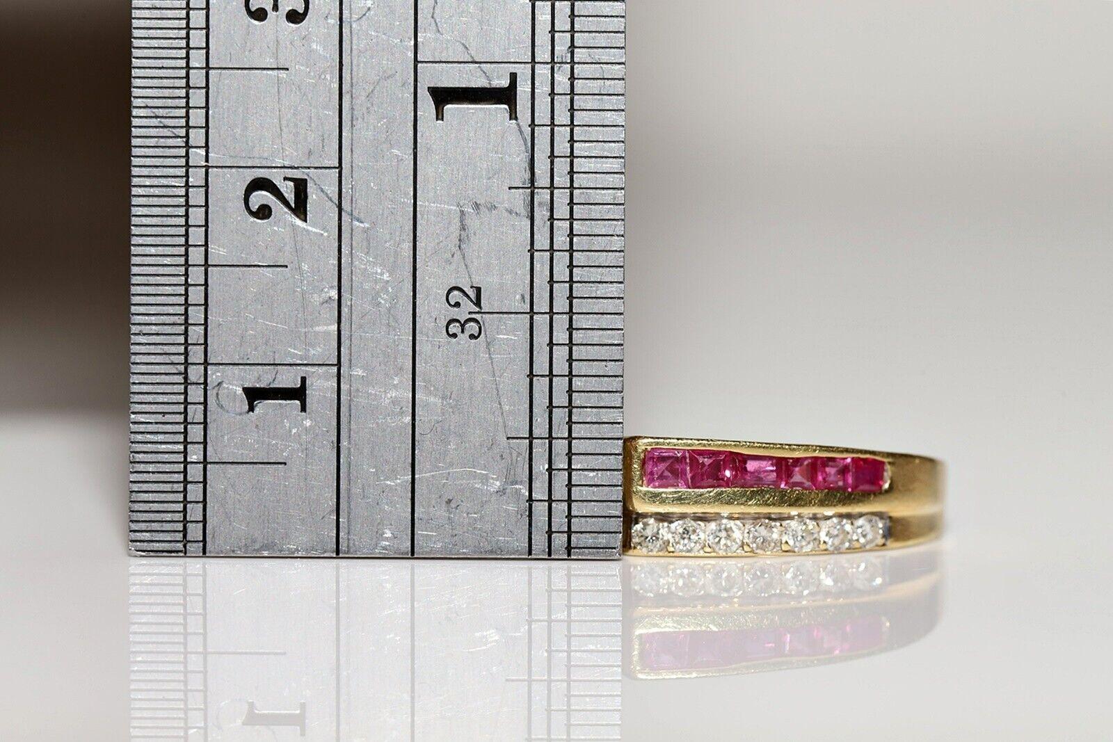 Vintage 18k Gold Circa 1980s Natural Diamond And Caliber Ruby Decorated Ring For Sale 1