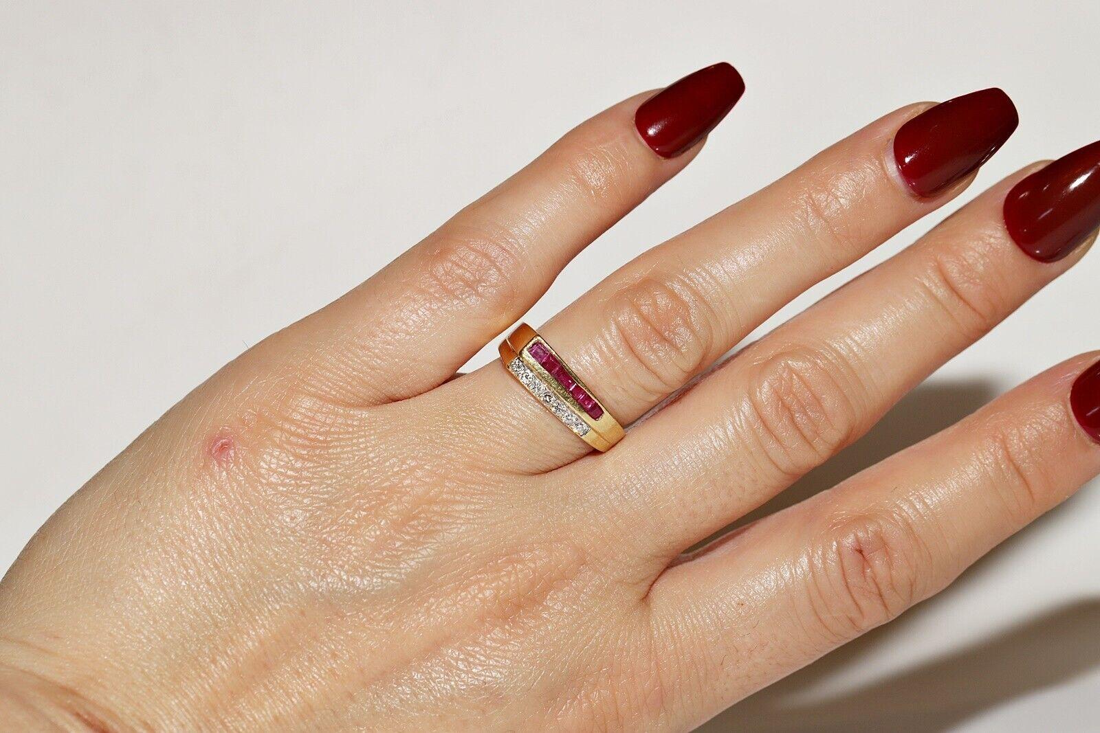 Vintage 18k Gold Circa 1980s Natural Diamond And Caliber Ruby Decorated Ring For Sale 3