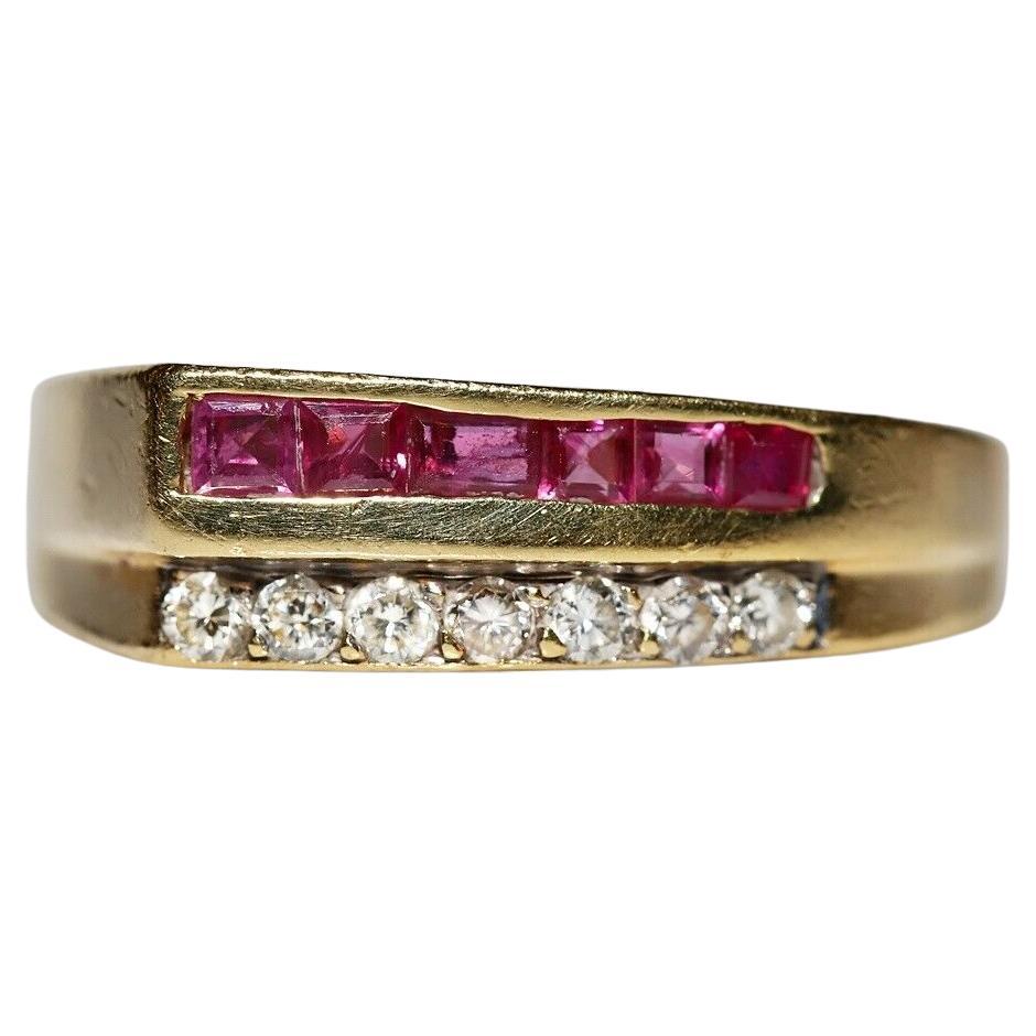 Dekorierter Vintage-Ring aus 18 Karat Gold, ca. 1980er Jahre, natürlicher Diamant und Kaliber Rubin im Angebot