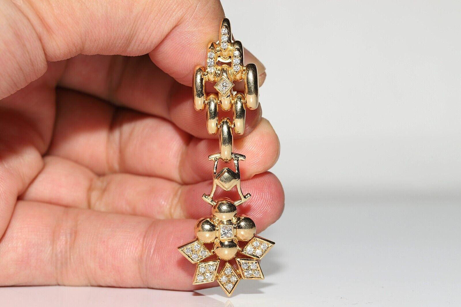 Brilliant Cut Vintage 18k Gold Circa 1980s Natural Diamond Decorated Drop Earring  For Sale