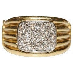 Vintage 18k Gold Circa 1980 Natural Diamond Decorated Strong Ring (bague forte ornée de diamants naturels)