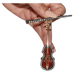 Vintage By 18k Gold CIRCA 1980er Jahre Natürlicher Rosenschliff Diamant Vıolın Emaille Brosche