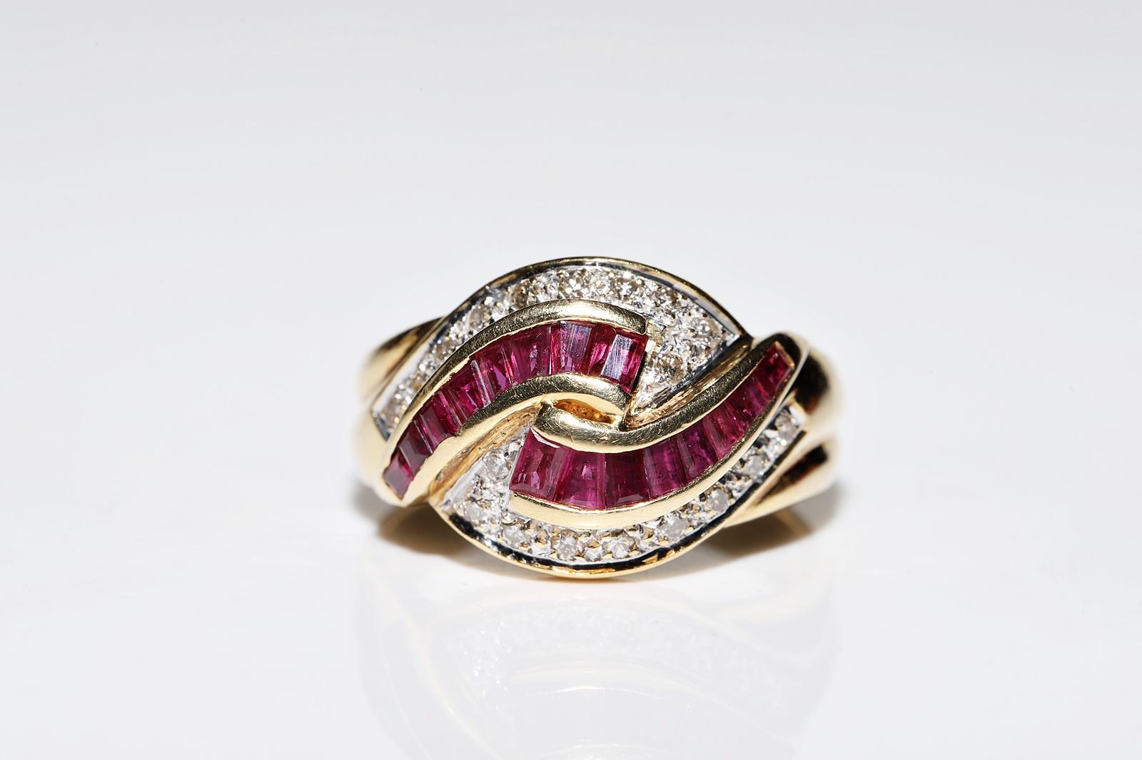 Women's Vintage 18k Gold Circa 1990s Natural Diamond And Caliber Ruby Decorated Ring  For Sale