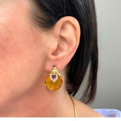 Orecchini d'epoca in oro 18k con cuore di citrino e pietre multiple
