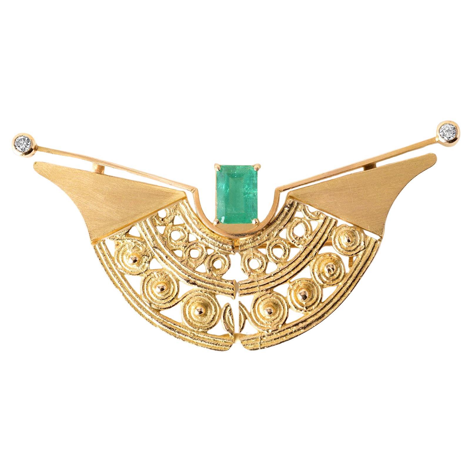 Broche Colgante Esmeralda Colombiana Vintage Oro 18K