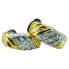 Vintage 18K Gold Colorless Diamond Hoop Earrings Estate Midcentury Omega  Rich