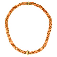 Collana di perle di corallo in oro 18k vintage convertibile