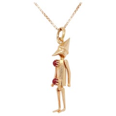 Vintage 18K Gold & Coral Cabochon Pinocchio Puppet Kinetic Charm