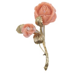 Vintage 18K Gold Coral Flower Brooch