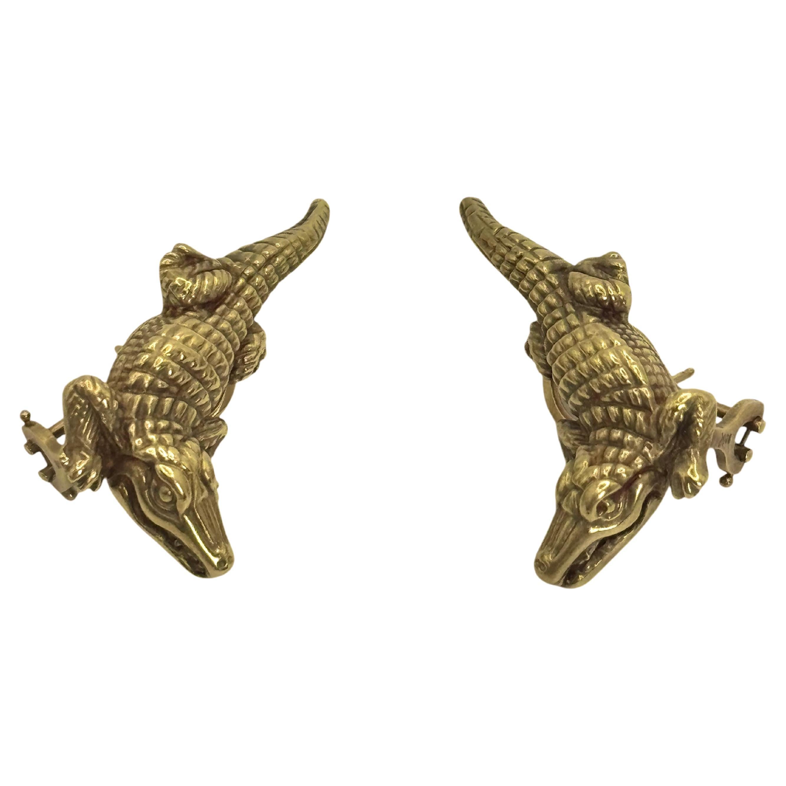 Pendientes vintage de cocodrilo de oro de 18 quilates
