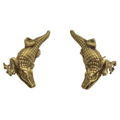 Boucles d'oreilles vintage en or 18 carats en forme de crocodile
